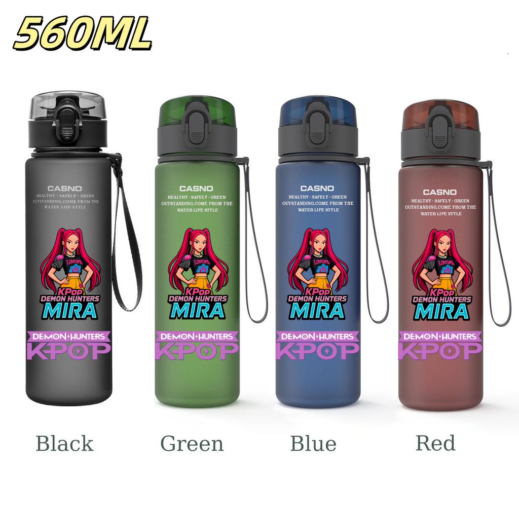560ML KPop Demon Hunters Plastic Cartoon Pattern Water Cup Tall Superior Quality Children Outdoor Sports Drinking Water Bottle Birth Date Present