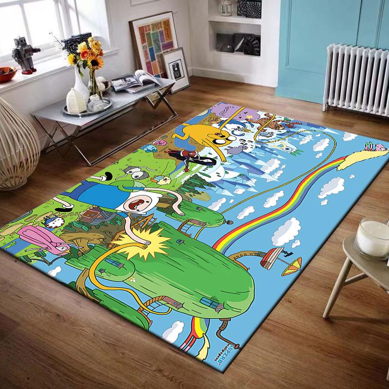 Area Rug Adventure Time Cast Finn Jake Princess Bubblegum Rainbow Cartoon Art Decor for Living Room Bedroom Gift for Women