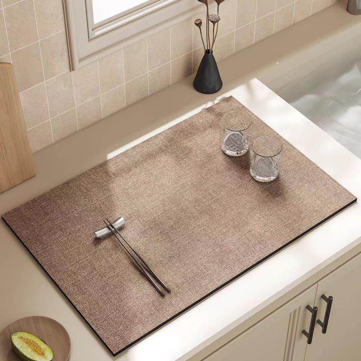 

Square simple tableware mat tabletop absorbent mat diatom mud non-slip tabletop mat tableware drain pad washing machine mat 30x50cm коричневий