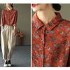 Top de primăvară, toamnă, retro, din bumbac, in, pentru femei, cămașă cu imprimeu floral, vintage, artistică, largi, bluză cu mânecă lungă