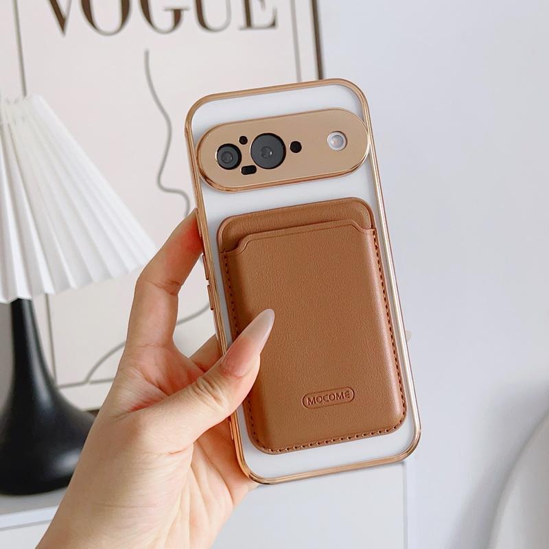 Clear Wireless Charge Magnetic Case For Google Pixel 9 Pro XL 9A 8A 7A PU Leather Card Holder Shockproof Lens Protection TPU Phone Cover