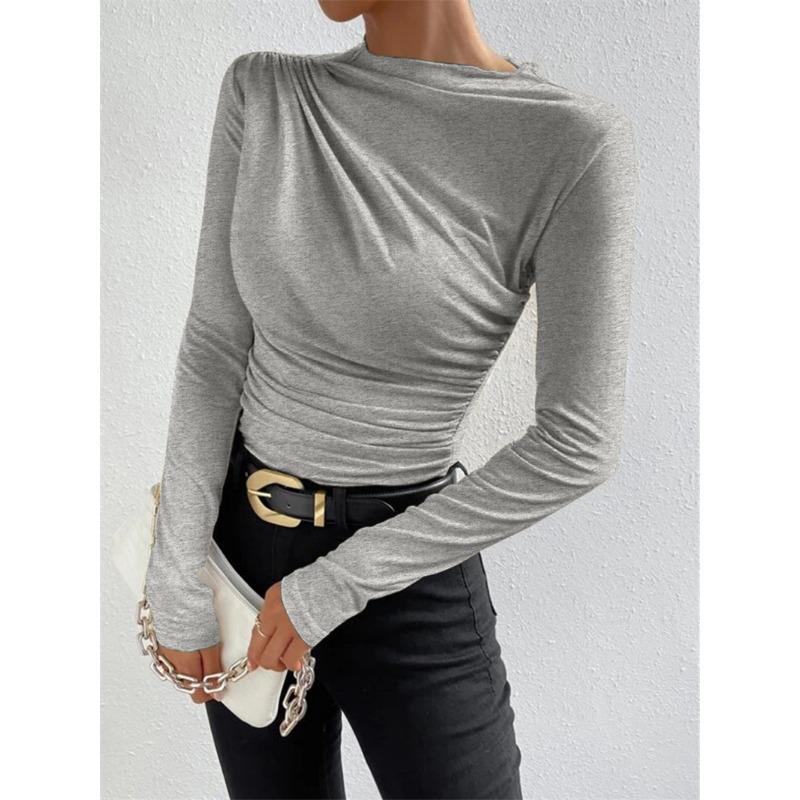 Solid Color Slim Fit Long Sleeved T-shirt for Women's Top