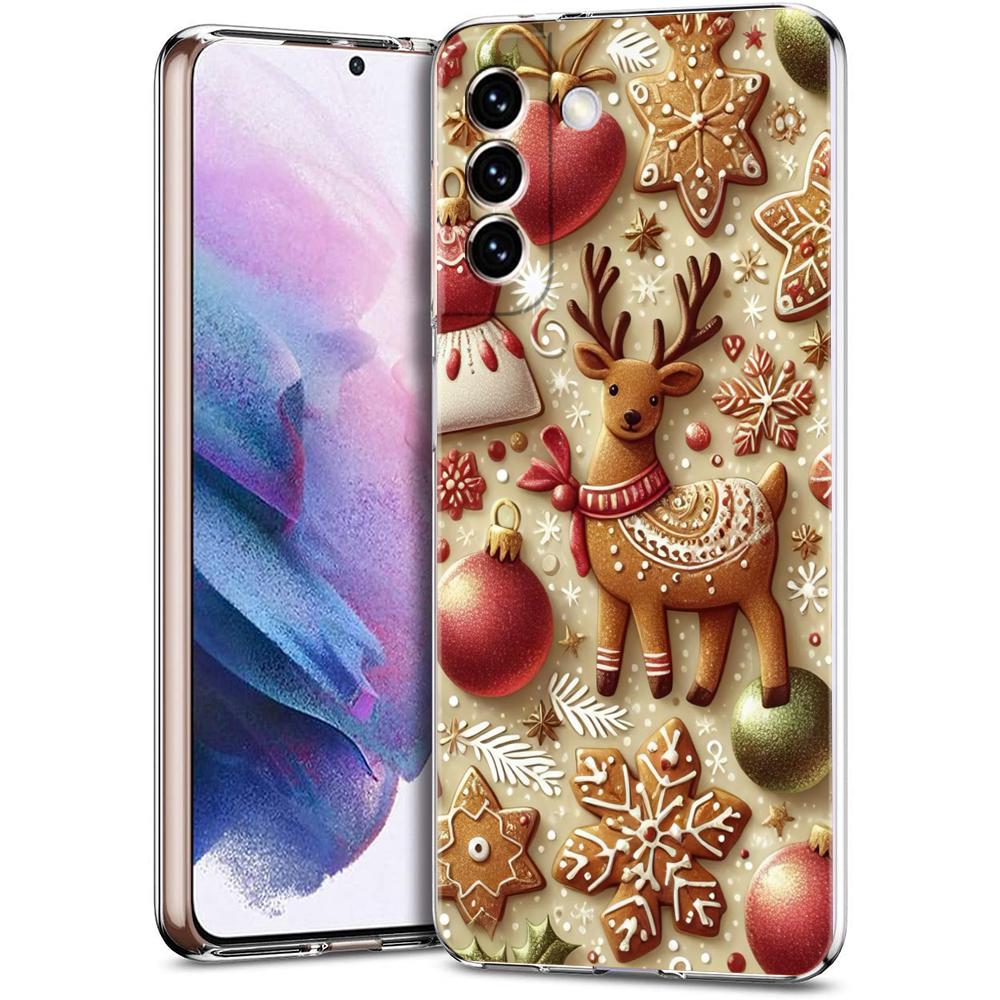 Transparent Phone Case Cover for Samsung Galaxy S25 S24 S23 S22 S20 S21 FE Ultra S24 S10 S10E Plus 5G New Year Christmas Pattern