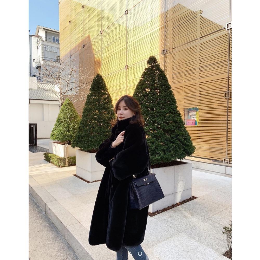 2025 Winter New Imitation Fur Mink Plush Long Coat Stand-up Collar Over Knee Thickened Loose Coat