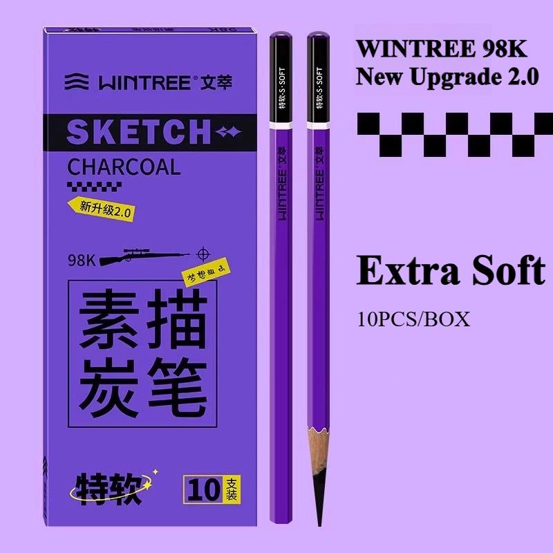 WINTREE 98k Houtskool Kunstenaar Speciale Zachte Koolstof Tekengereedschap Set voor Tekenen Alle Koolstof Zachte Koolstof Extra Zachte Potlood