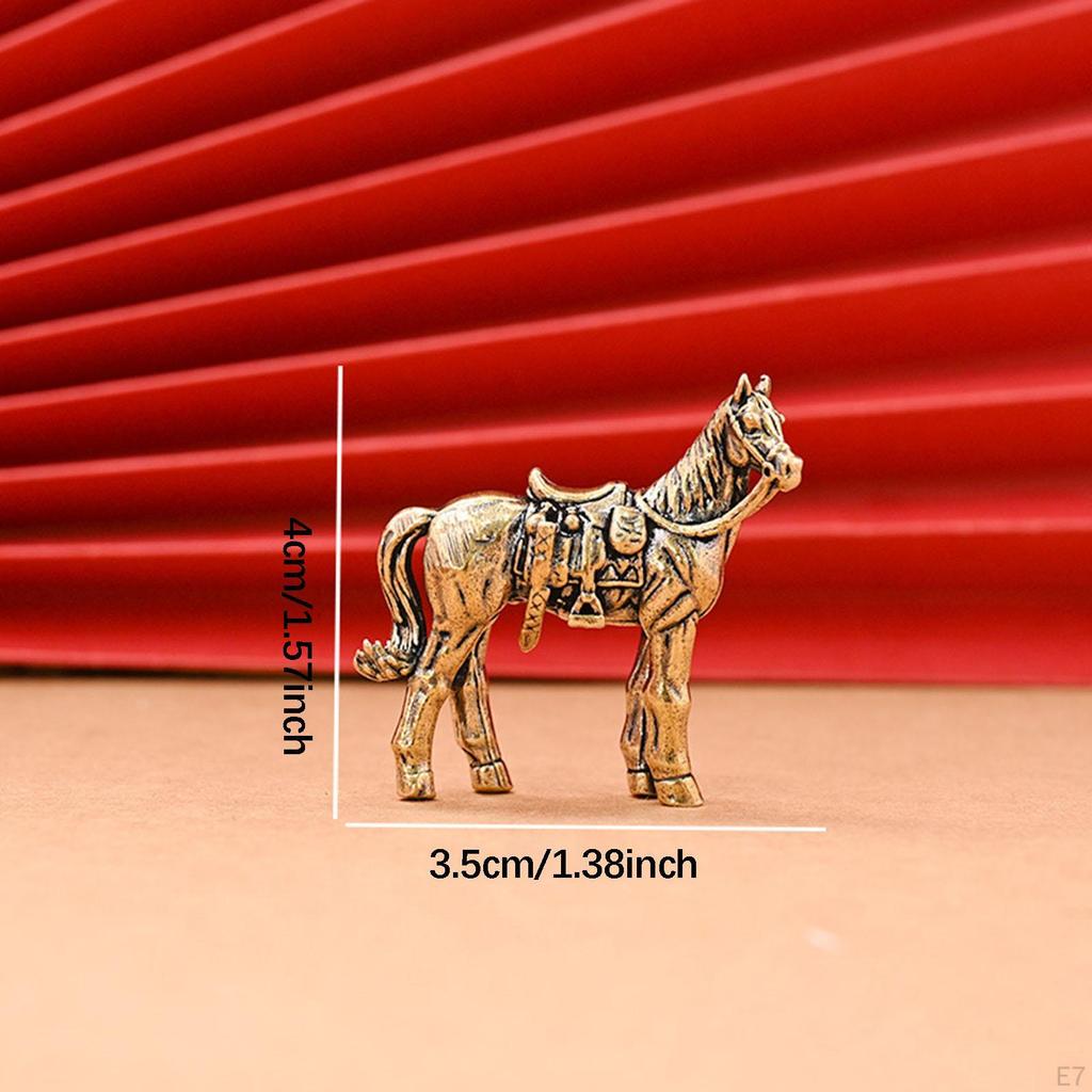 Brass Horse Figurine Chinese Feng Shui Small Sculpture for Desk Living Room Home Office