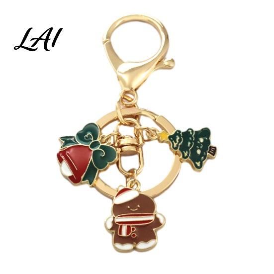 Festive Keychain Accessory Christmas Santa Tree Snowman Keychain Golden Plated Zinc Alloy Pendant Handbags Decorative with Lobster Clasp Holiday