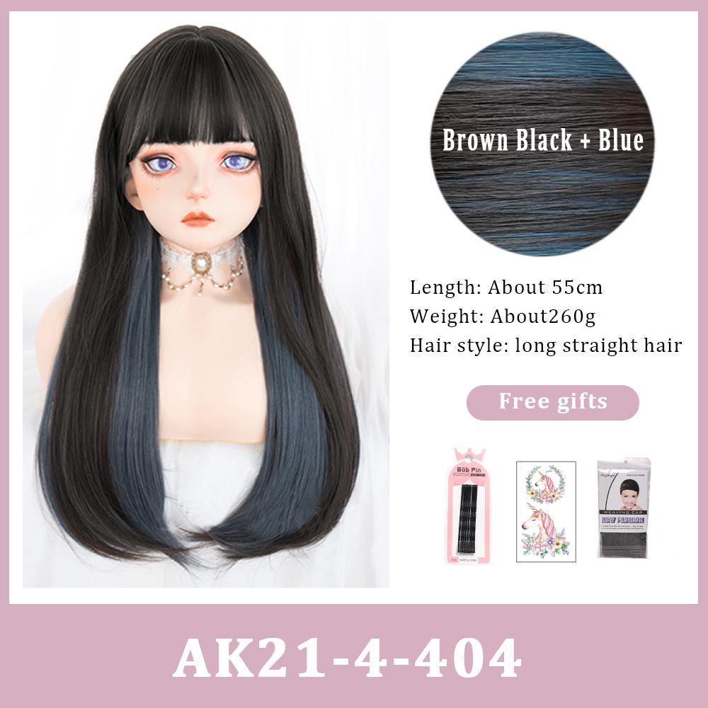 Pony-Perücke, braun, schwarz, synthetischer Farbverlauf, mehrfarbig, Colorblock-Perücke, Lolita-Perücke