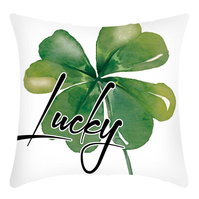 

New Green Plant Pillow Cover with Letter Lucky Four-leaf Clover Print Pillow Home Sofa Cushion Cover 45 * 45Cm pillowcase