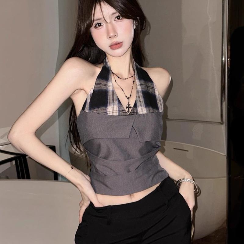 Sexy Women Plaid Tank Tops Sleeveless Tees Girls Y2K Tops Fashion Lady Vest Workout Street Wear