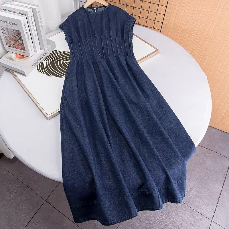 

Spring/Summer Women s Fitted Sleeveless Round Neck Denim Dress L