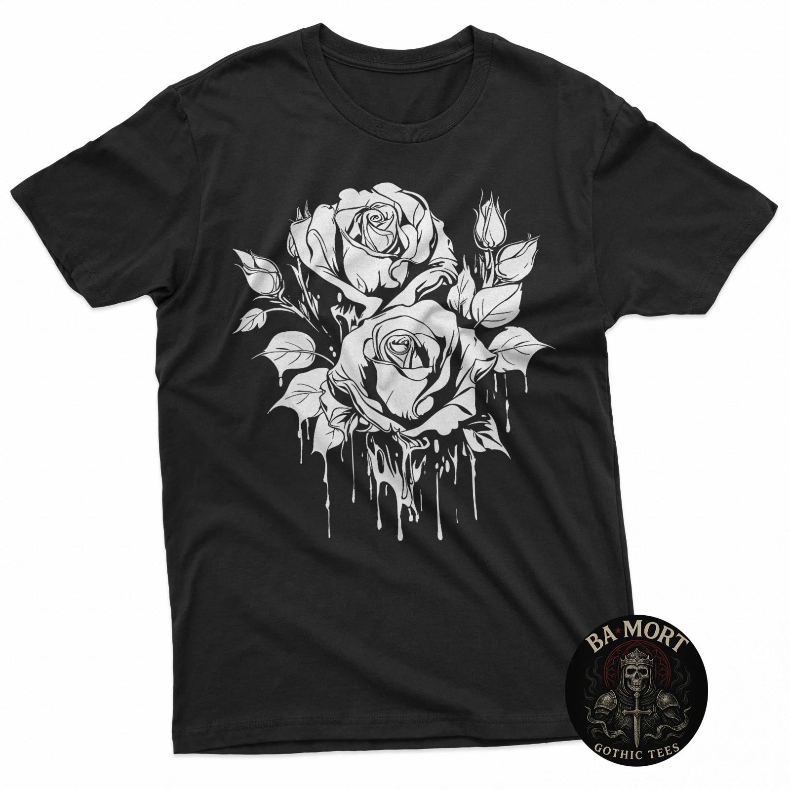 Goth Cool Gothic Occult Tee Red Rose 100% Cotton T-shirt Mens Tees Top S