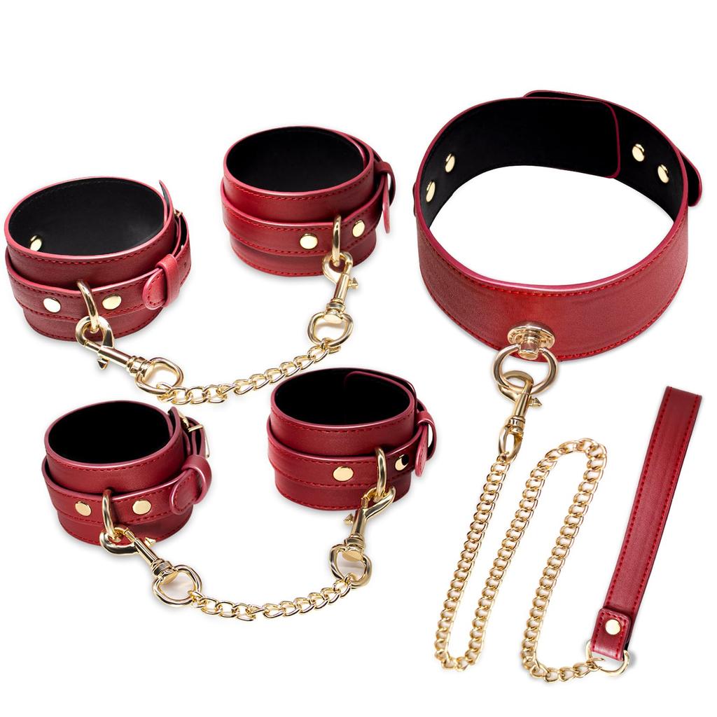 Sevenight SM Restraints for Women 6 Piece Set with Lead SM Goods Unisex Handcuffs Multiple Positions Couple Restraint Goods SM Play SM Goods Women PU