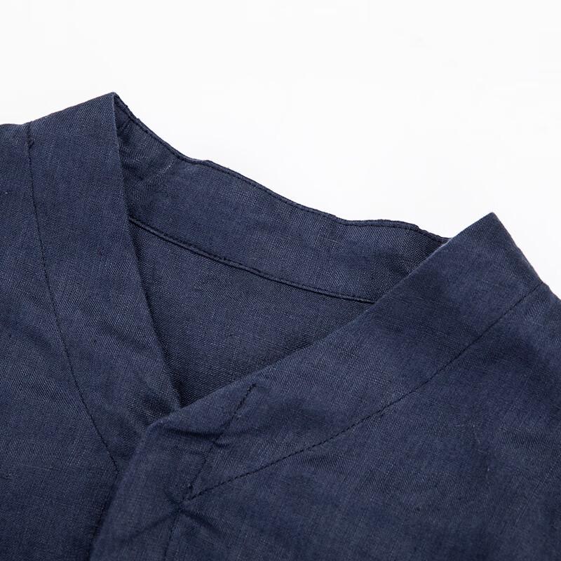 Men's Pure Linen Long-Sleeve Shirt with Stand Collar