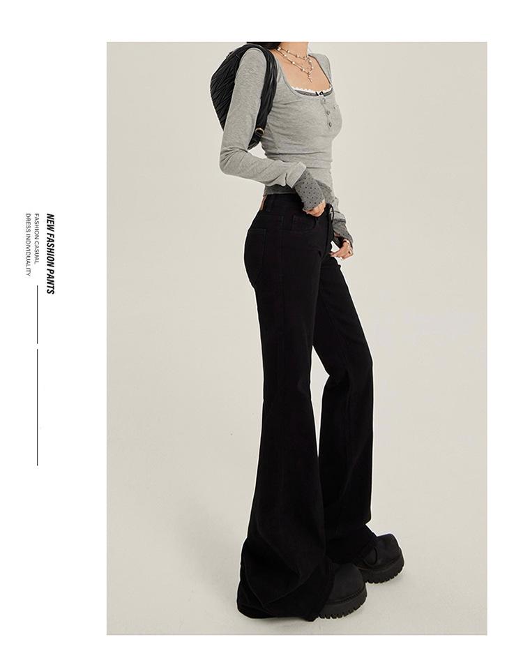 Women's 2025 Low-Waist Slim Fit Flared Jeans - Black, No-Slip, Elastic, Leg-Slimming, Spring Style