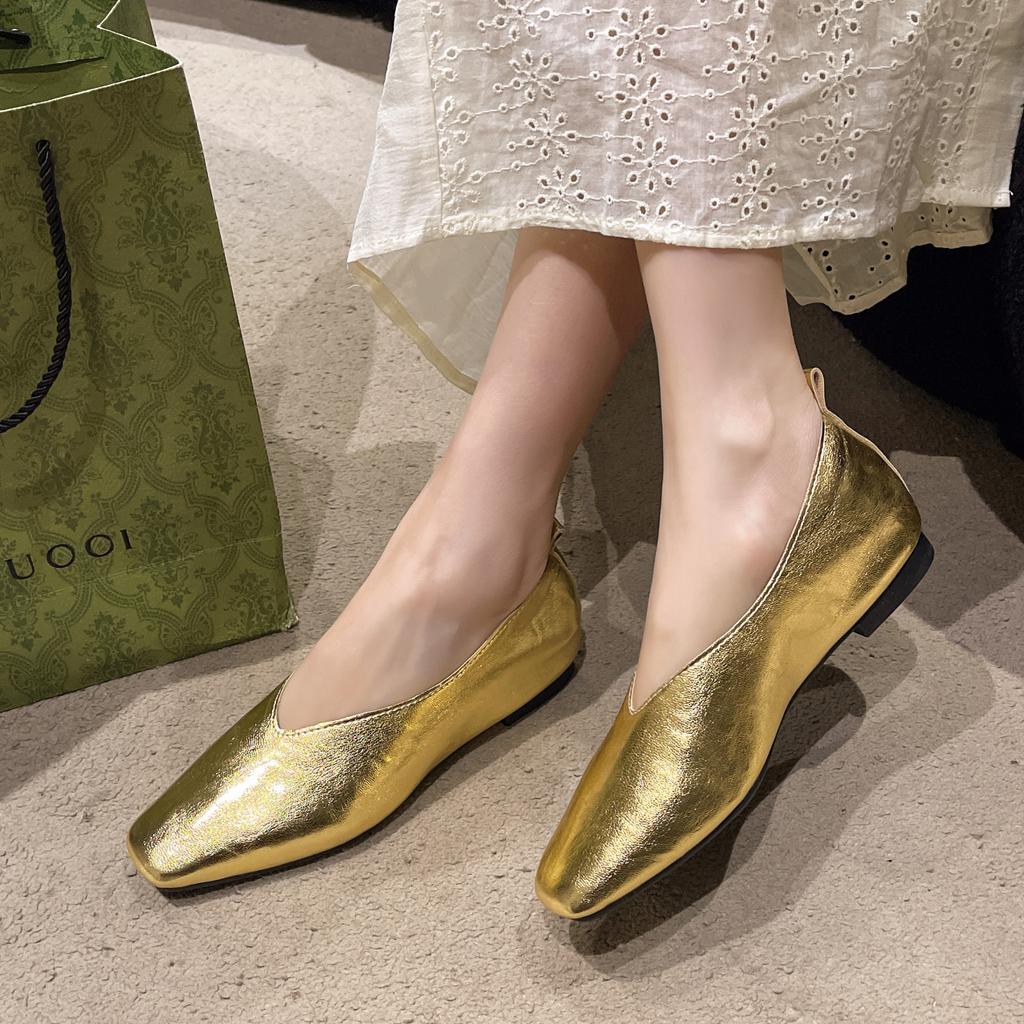 Women's Loafers Genuine Leather Luxury Shoes Grade Silver Heels Gold Pumps Square Toe Elegant Mary Janes Shoes Women