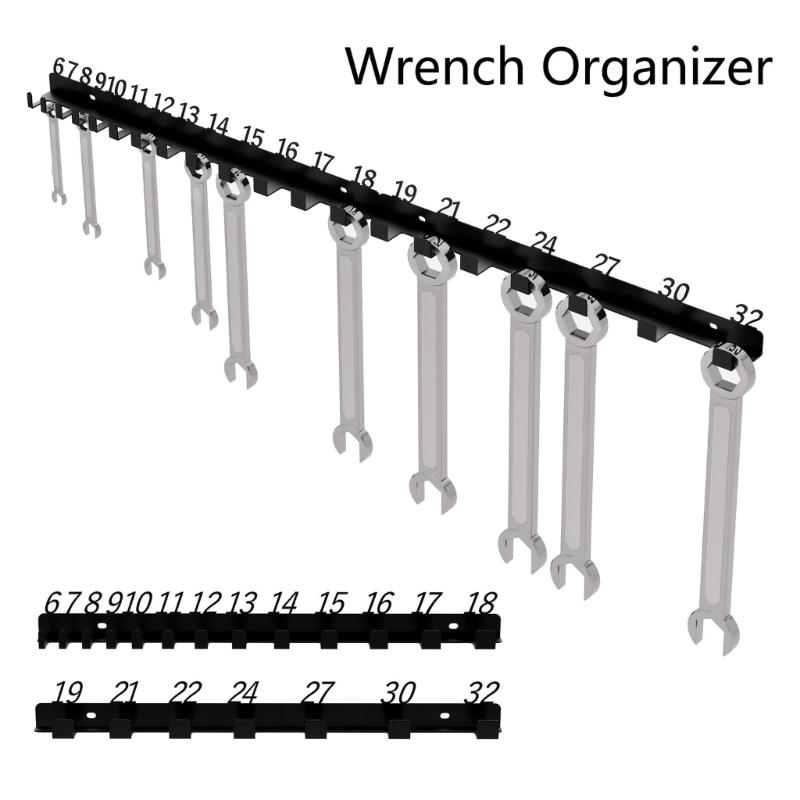Workshop Wrench Storage Rack 6-18,19-32,6-32 Labeled Slots Option Heavy Duty Metal Wall Mount Organizers For Tools