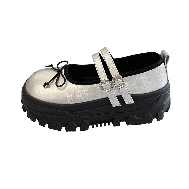 Fashion versatile black retro thick-soled shallow mouth small leather shoes single shoes women's summer 2025 new height-increasing Mary Jane shoes