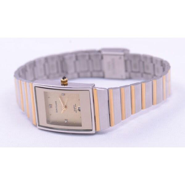 J-AXIS Dámské MJL-Y75-T (Vyrobeno v Japonsku Sun Flame) Obdélníkové hodinky zlaté analogové