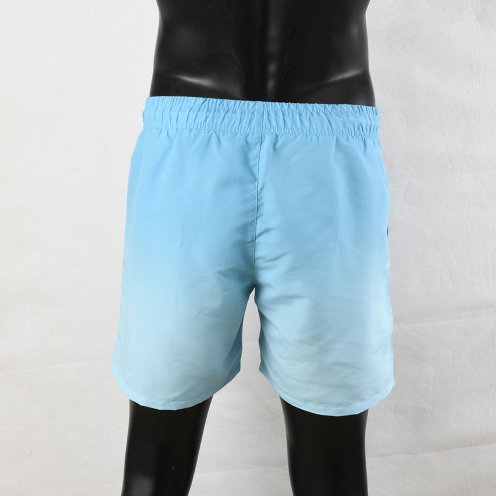 Men Beach Shorts Gradient Contrast Color Drawstring Elastic Waist Casual Daily Wear Pockets Thin Knee Length Summer Shorts Men V