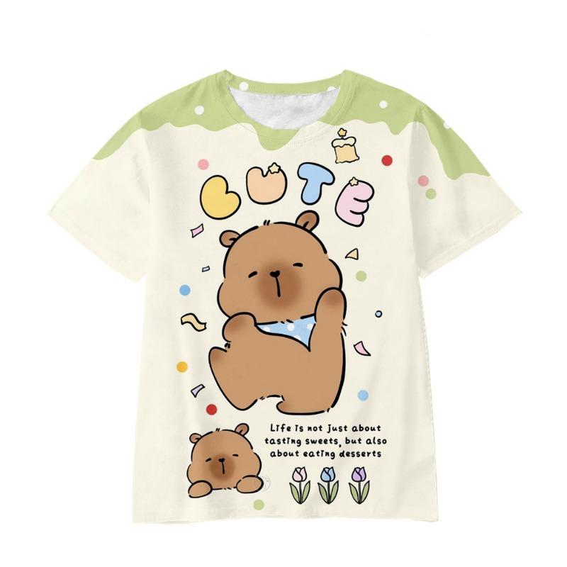 Children's T-Shirt Girl Capybara Printed Little Girl Clothes Short Sleeve Children Top O-Neck Tight T-Shirt Fashion Girl T-Shirt