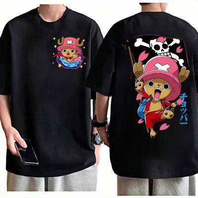 One Piece Tony Tony Chopper TShirt Kawaii Anime Graphic Print Pure Cotton Crew Neck Casual High Street Tops For Men Women