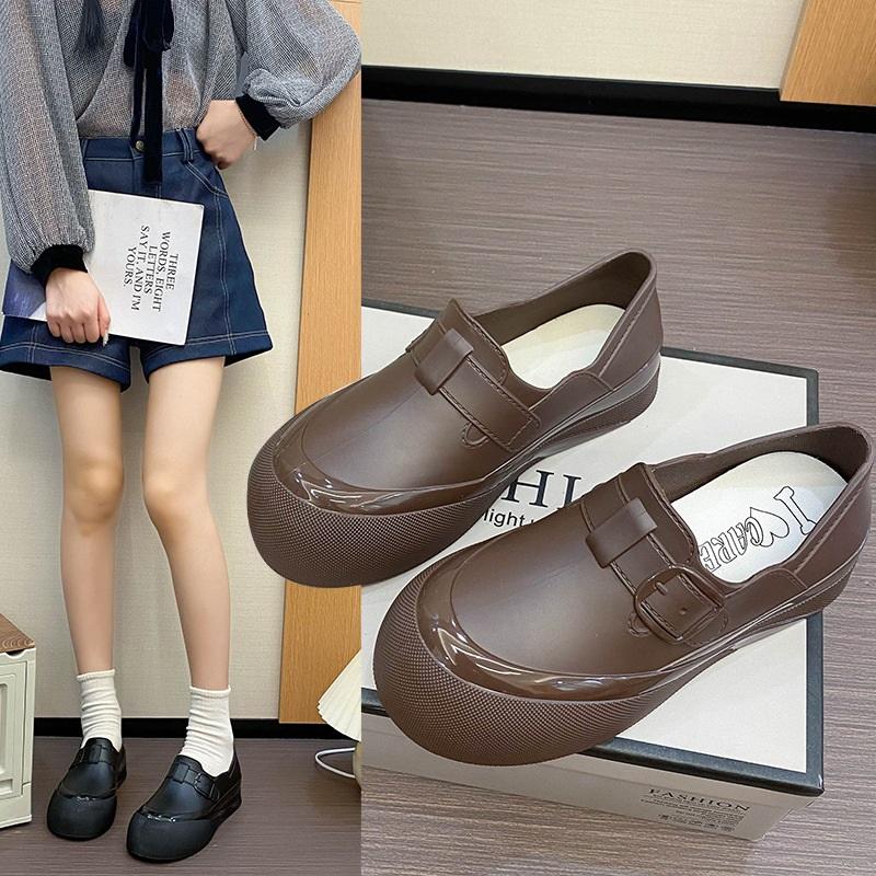 Female Fashion Outdoor Waterproof Anti Slip Thick Soled Wear Resistant Short Tube Rain Shoes Rubber Shoes