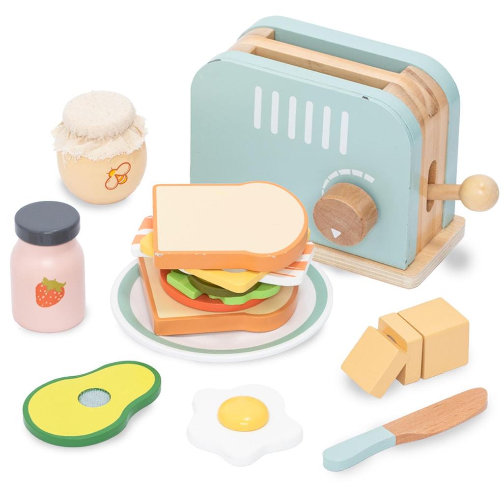 UMU Toy Bread Maker Kitchen Wooden Pretend Play Set with Toast Food Realistic Montessori Natural Gift for Cooking Toy Set Set, Cookware, Toy, Toys,