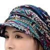Short Brim Warm Foldable Earflap Women Cap Ethnic Style Floral Print Autumn Winter Hat Daily Clothing