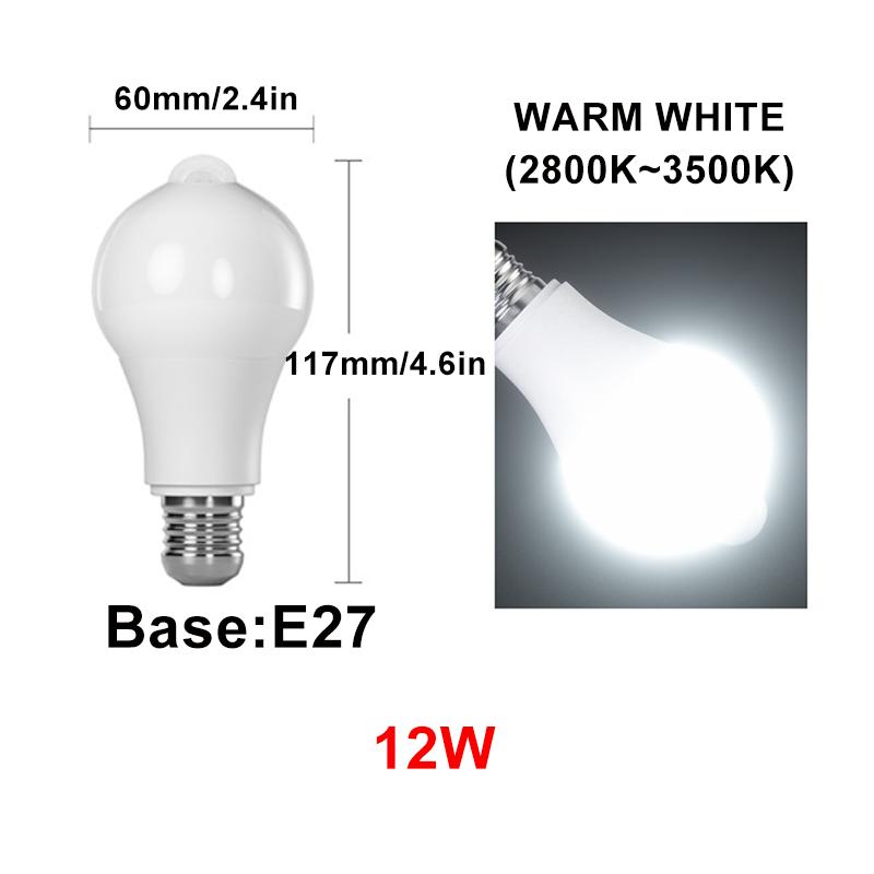 12W E27 LED Motion Sensor Bulb LED Lamp PIR Sensor Light B22 Infrared Radiation Motion Detector Lamp Spotlights For Home