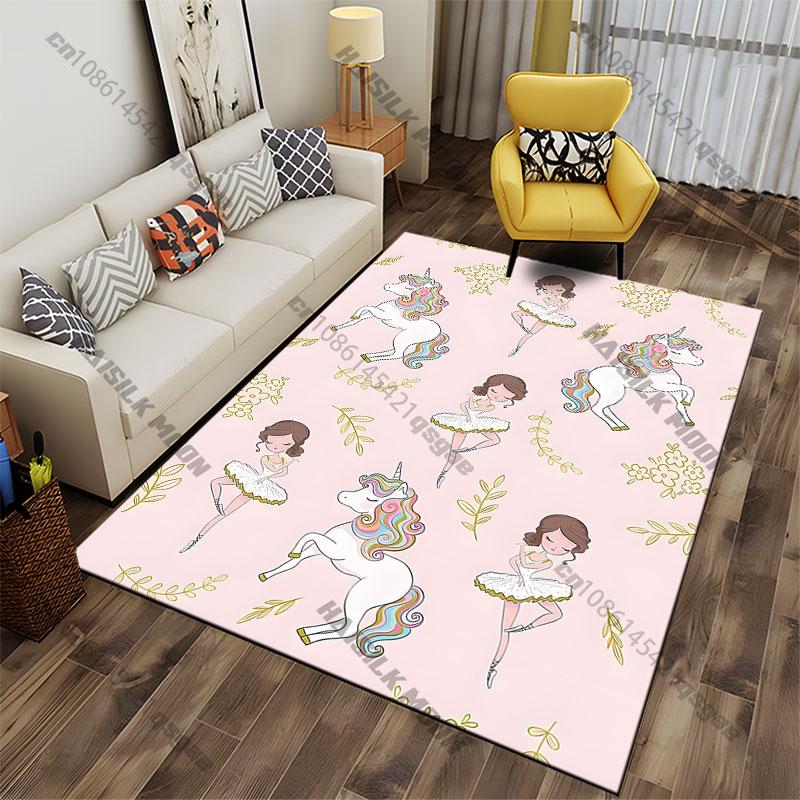 Unicorns Ballerinas Flowers Elegance Carpet Yoga Living Room Room Decor Children's Crawling Mat Doormat Area Rug