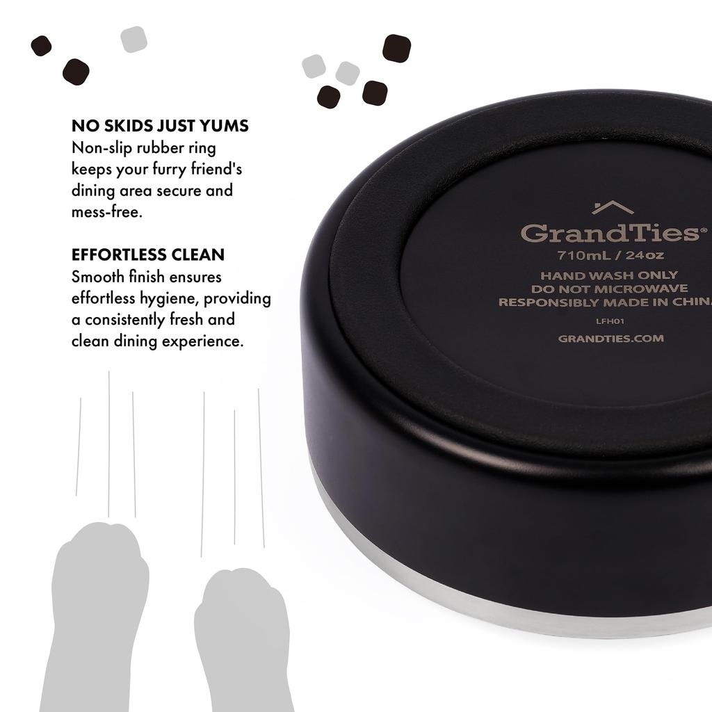 GRANDTIES Vakuově izolovaná miska pro domácí mazlíčky, psy a kočky, Stylový prémiový design, Udržuje jídlo horké a studené, S protiskluzovou základnou, Perfektní pro domov nebo