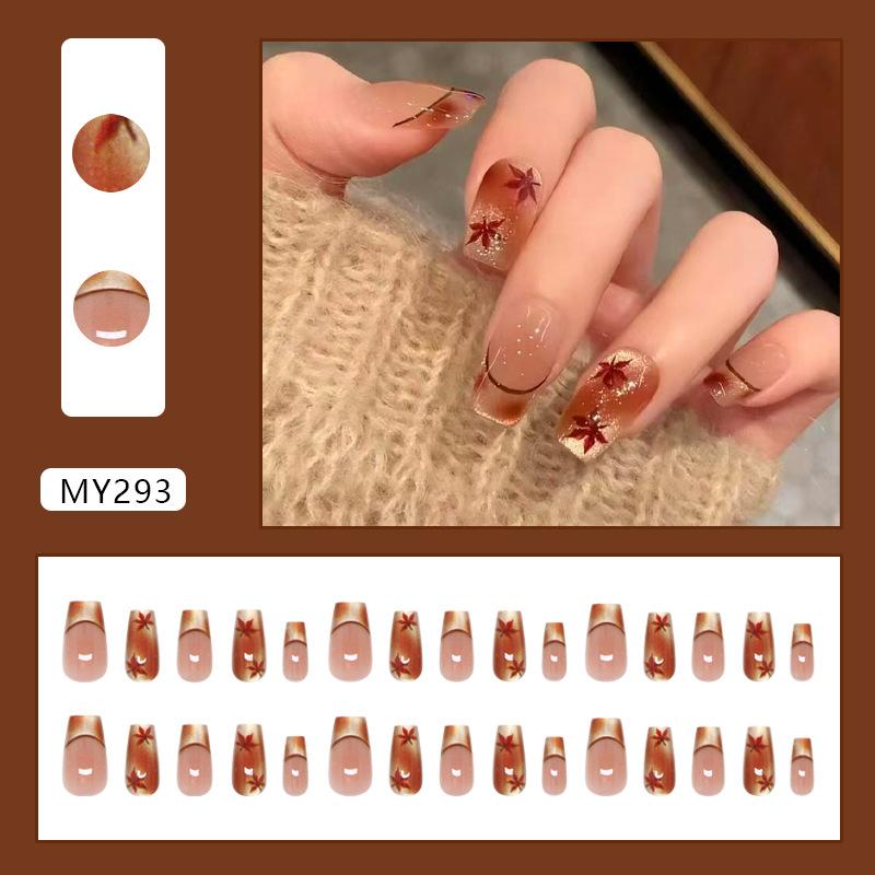 

Cat-eye smudged French maple leaf blush, autumn atmosphere, gentle whitening, removable manicure 30 pieces