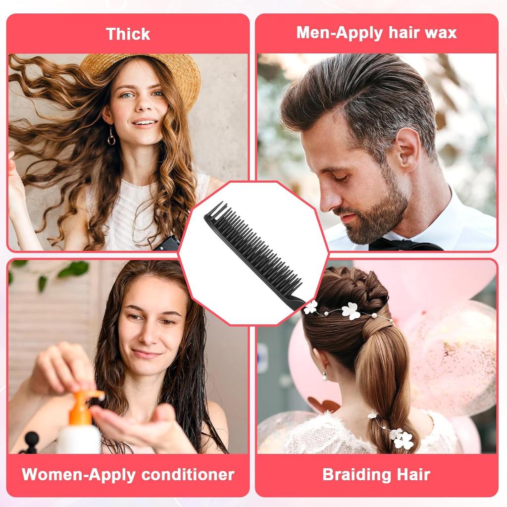 2 Pcs 3 Row Styling Comb, Curling Hair Styling Brush Rat Tail Comb Used for Combing, Separating and Shaping Curls (Black)