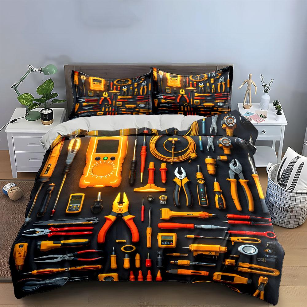 "Electrical Tools Set for Repairs" Soft Skin-Friendly Bedding Set Includes 1 Duvet Cover And 2 Pillowcase, Gift