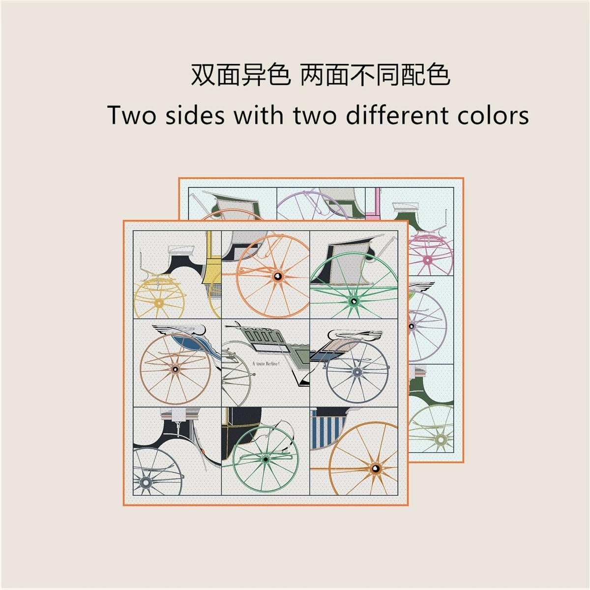 

70CM Curled Edge Twill Silk Scarf Women Funny Double Side Printed Square Scarves Wraps Echarpes Foulards Femme Hijab 70x70cm