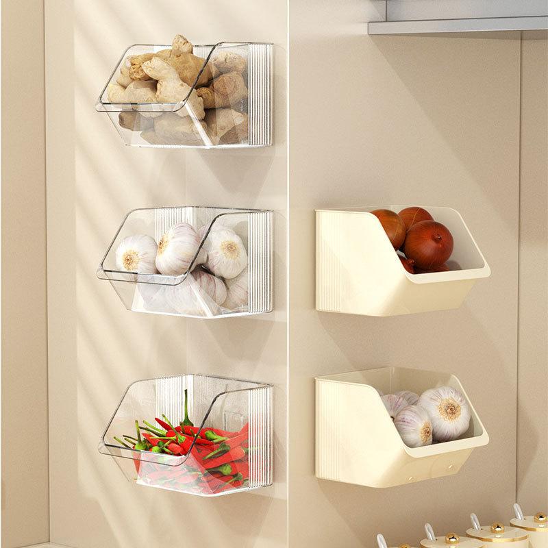 Wall-mounted Storage Box Kitchen Onion Ginger and Garlic Rack Ginger Garlic Wall-mounted Storage Basket Household Seasoning Storage Box