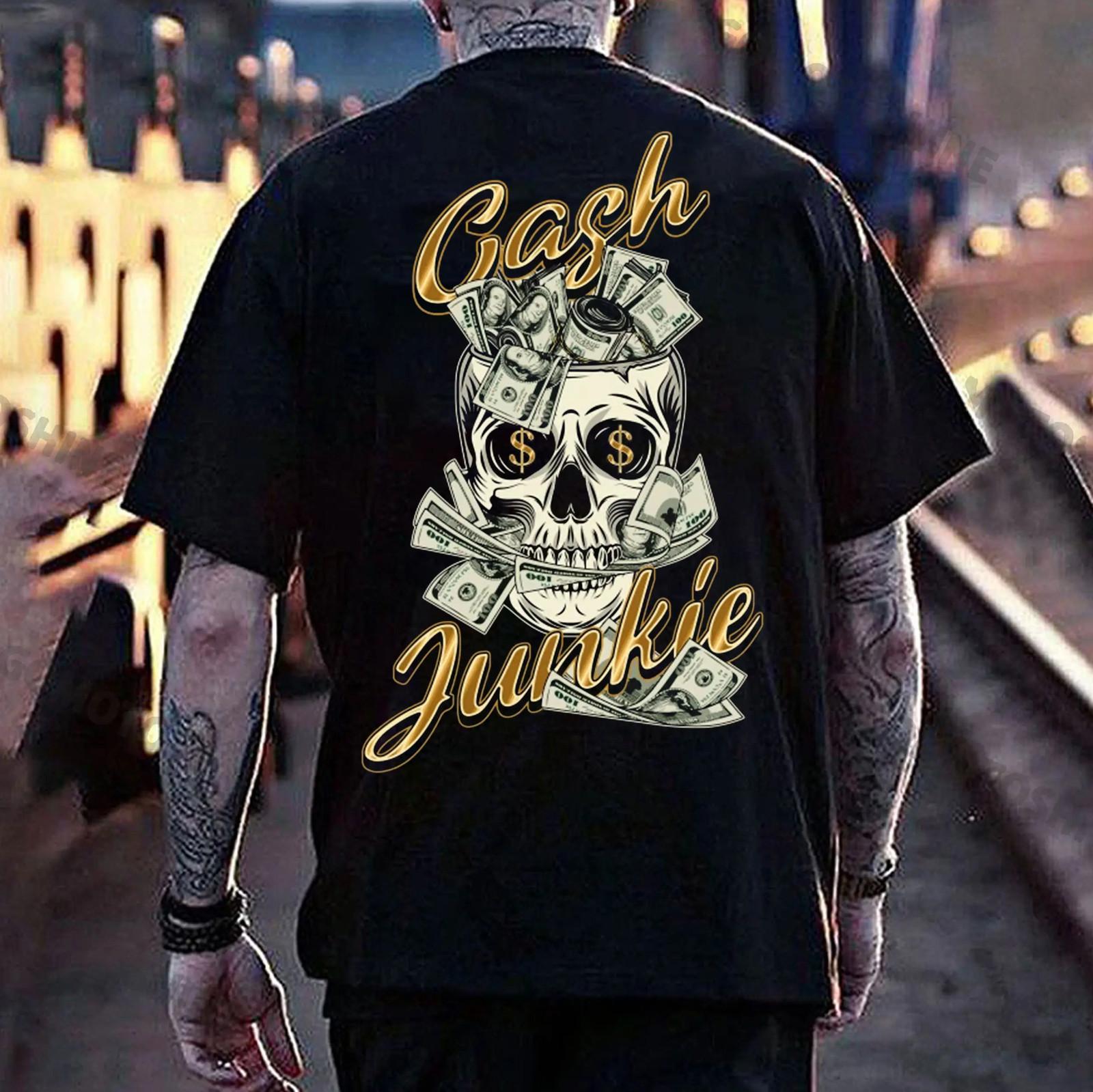 CASH JUNKIE Skull&Money Print Men s Unisex T-Shirt XXL