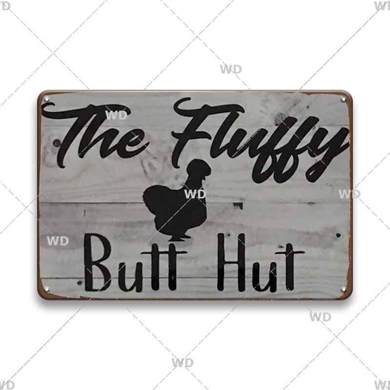 Metallskyltar Färska Ägg Fluffy Butt Hut Kyckling Retro Plåtskylt Vintage Rolig Utomhus Väggplakett Trädgård Gårdsskyltar Hönshus Dekor
