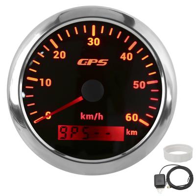 Medidor de Velocímetro GPS de 85mm 0‑60KM H Visor LCD Odômetro com Luz de Fundo Ajustável para Carros Barcos 9‑32V DCPreto