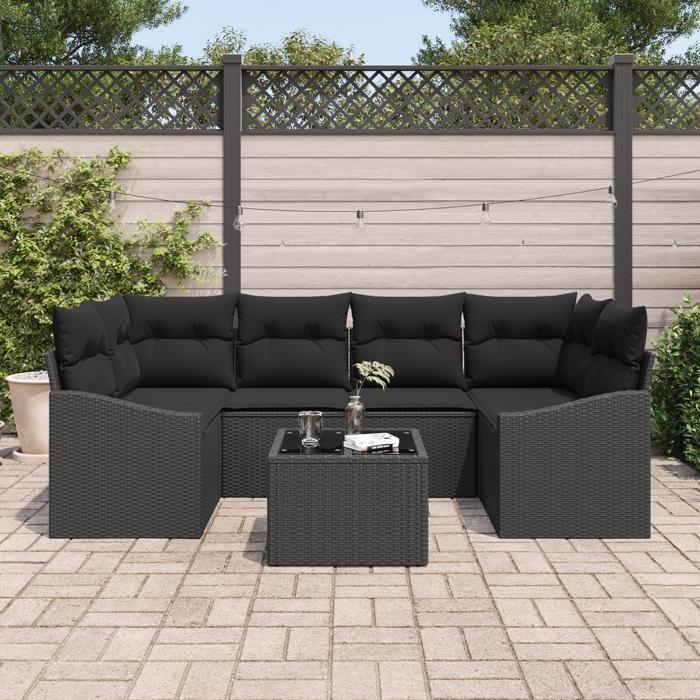 VidaXL 7-piece Garden Sofa Set with Cushions In Black Poly Rattan 3346623