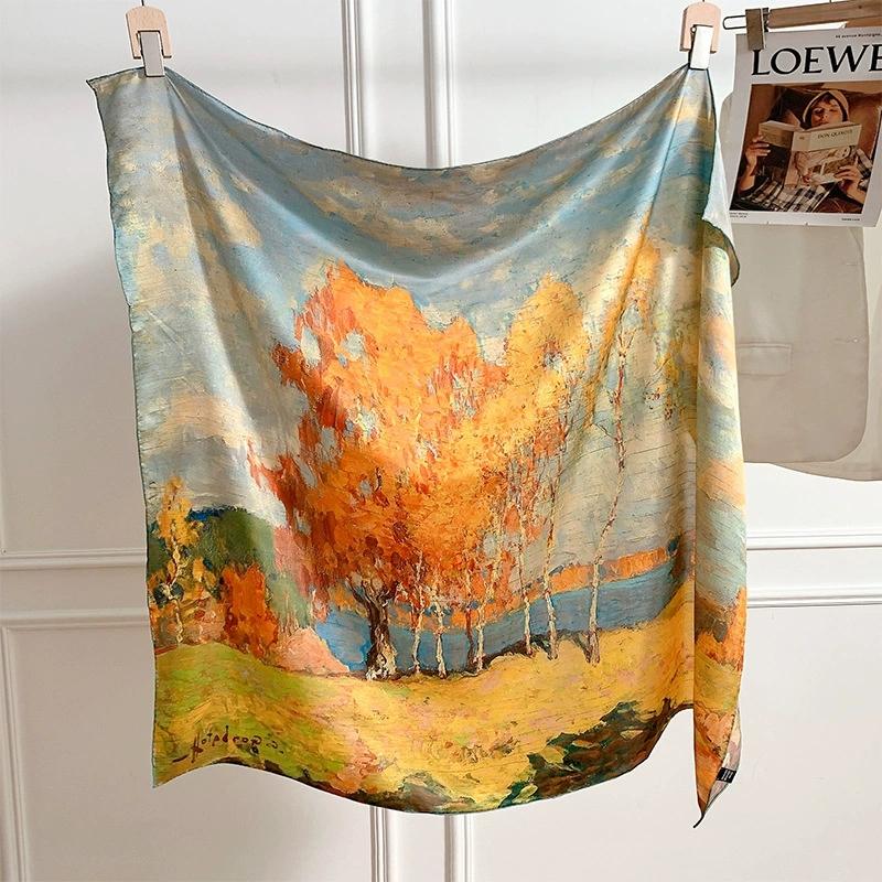 100% Czysty Jedwabny Szalik Damski Na Szyję Foulard Kwadratowy Mała Opaska Na Głowę Winylowy Wzór Chusteczka Szaliki Bandana 110*110cm