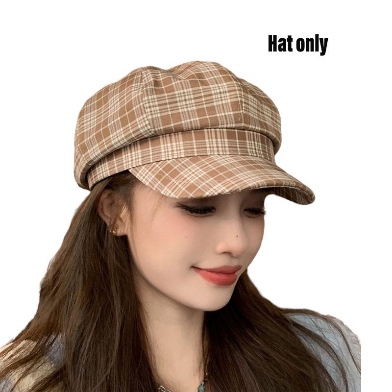 

Клетчатая Стильная Винтажная Восьмиугольная Шляпа Женская Повседневная Кепка Утка Берет Короткий Козырек хаки