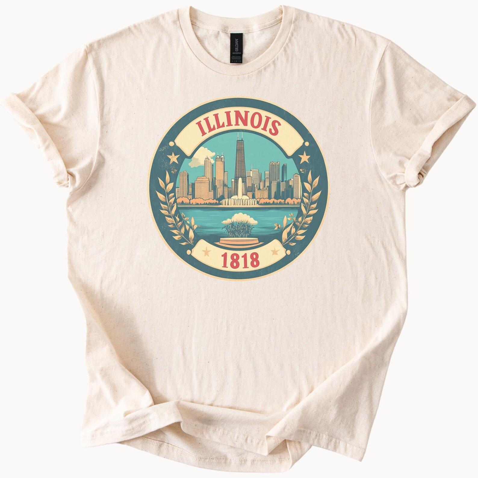 Illinois State Skyline Graphic Shirt Chicago Cityscape T Shirt 1818 Statehood Souvenir Apparel Cool Illinois Tee Gift for Illinois Lovers 140