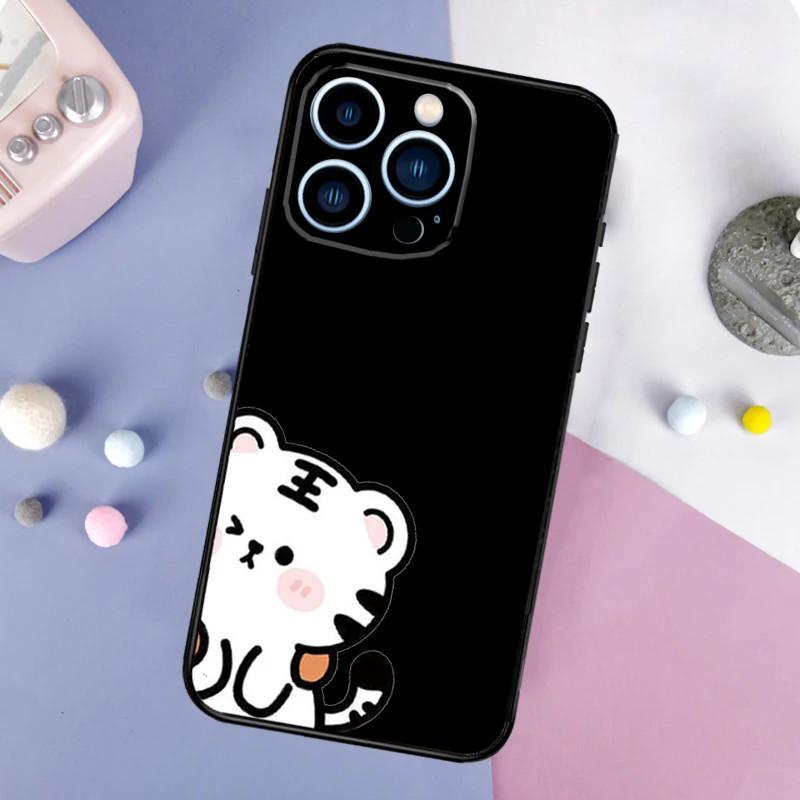 Apple Iphone15 Pro Mobile Phone Case Cute Tiger Couple Mobile Phone Case Hair Painted Anti-Drop Huawei Three