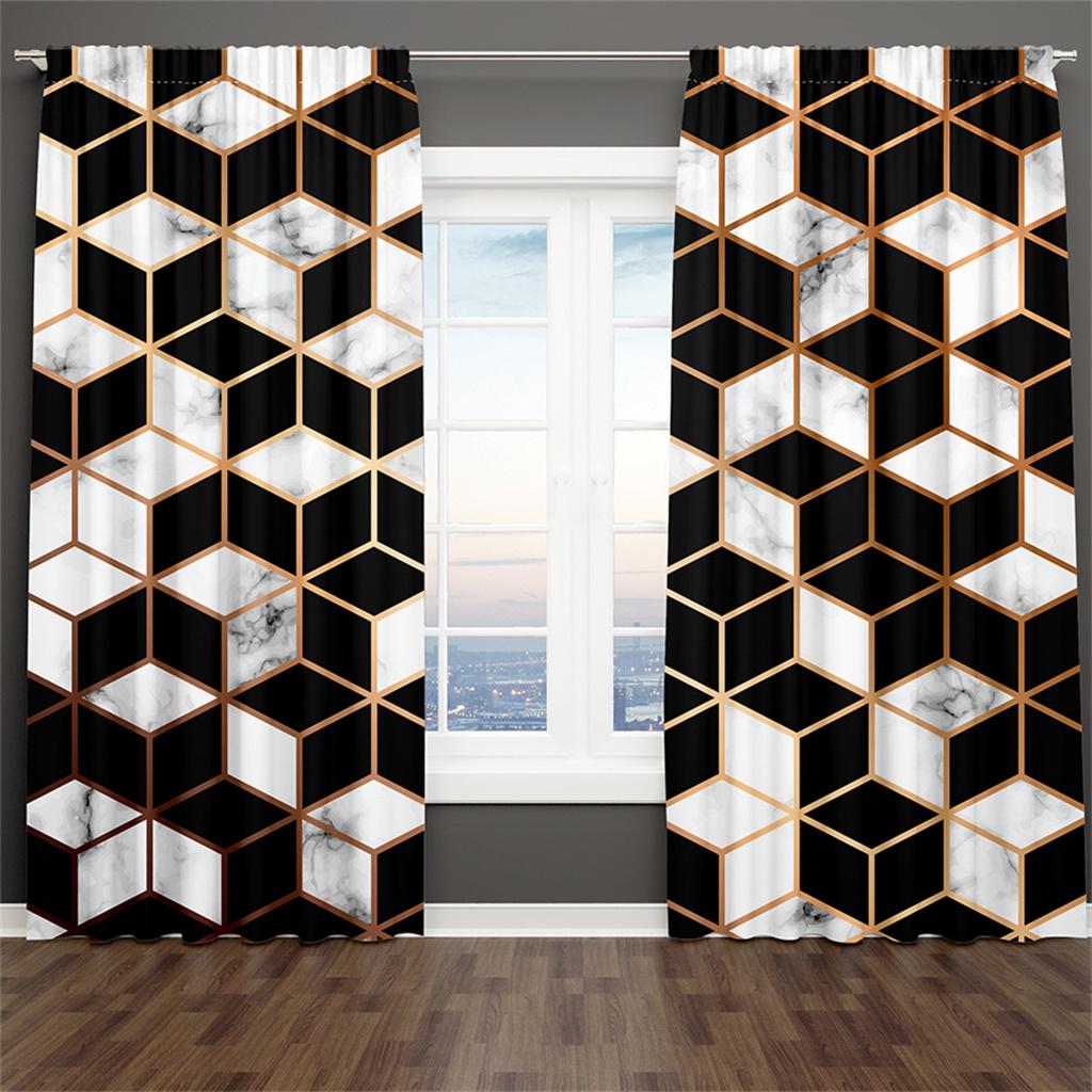 Luxury Black Gold Geometric Curtains Modern Line Window Drapes 2 Panels Elegant Living Room Bedroom Home Decor
