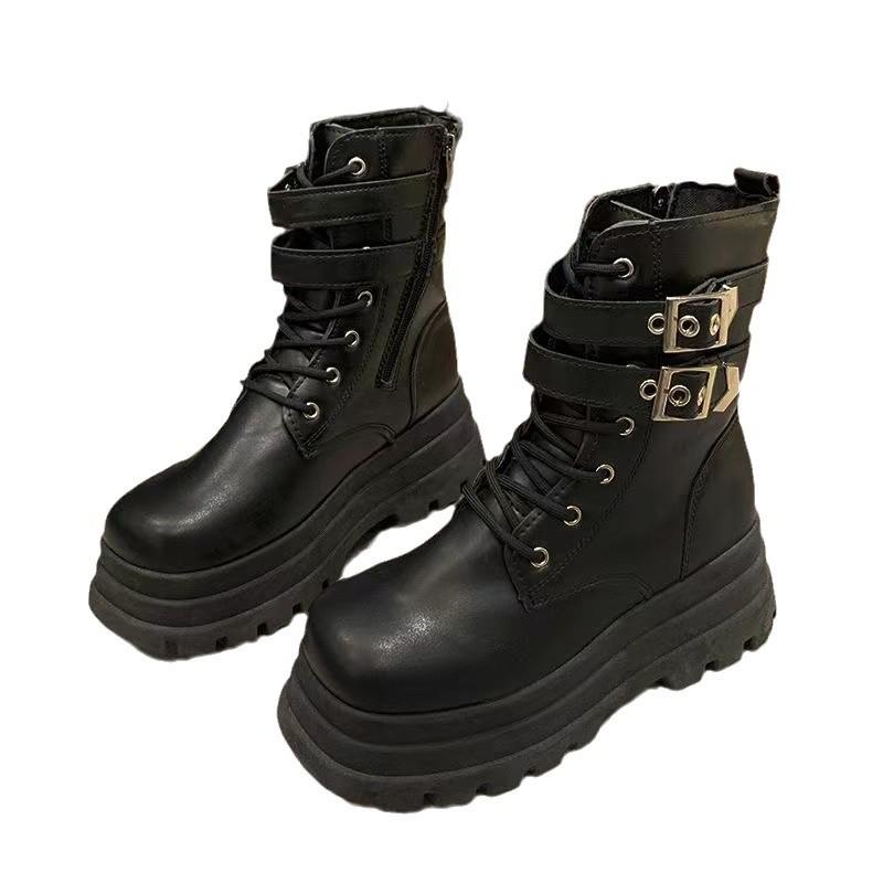 2025 new small height-increasing short boots high-end platform Martin boots women's thick heel British punk locomotive boots