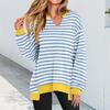 Womens Striped V Neck Loose Fit Sweatshirt Casual Fall Long Sleeve Top