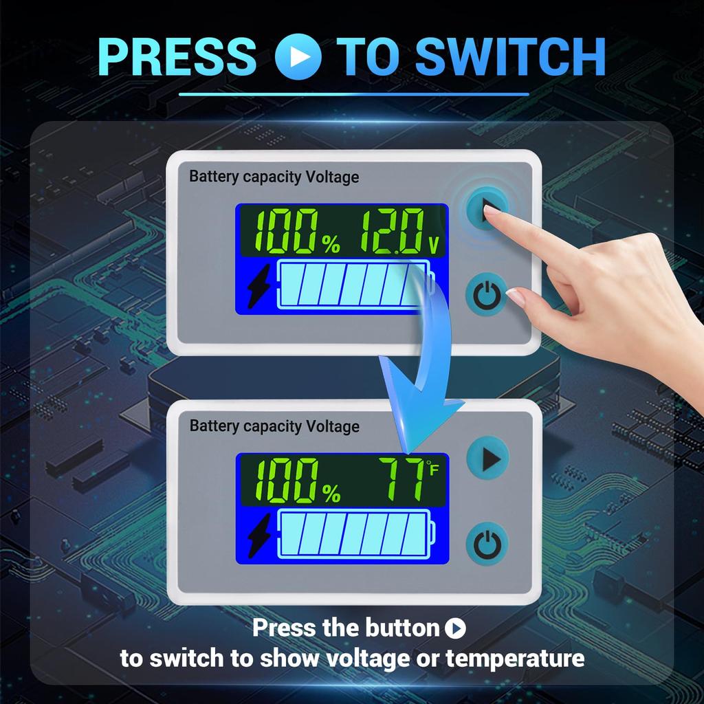 DROK Wohnmobil Batterie Monitor 12V, 10-100V Digitales Voltmeter Batteriekapazität