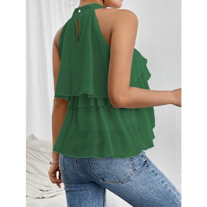 Women's Casual Summer/ Spring Printed Sleeveless Half-neck Blouse Shirt
